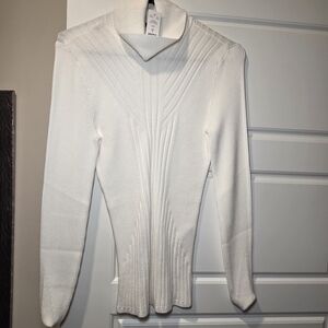 White House Black Market Ribbed White Cowl Neck Sweater